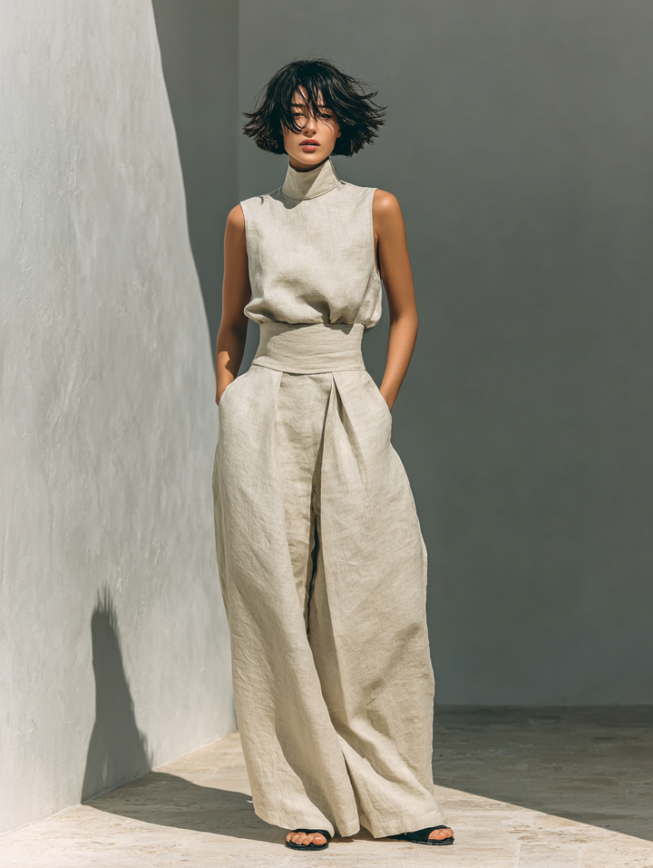 Inés | Minimalist Linen Set with Sleeveless Top and Wide-Leg Pants