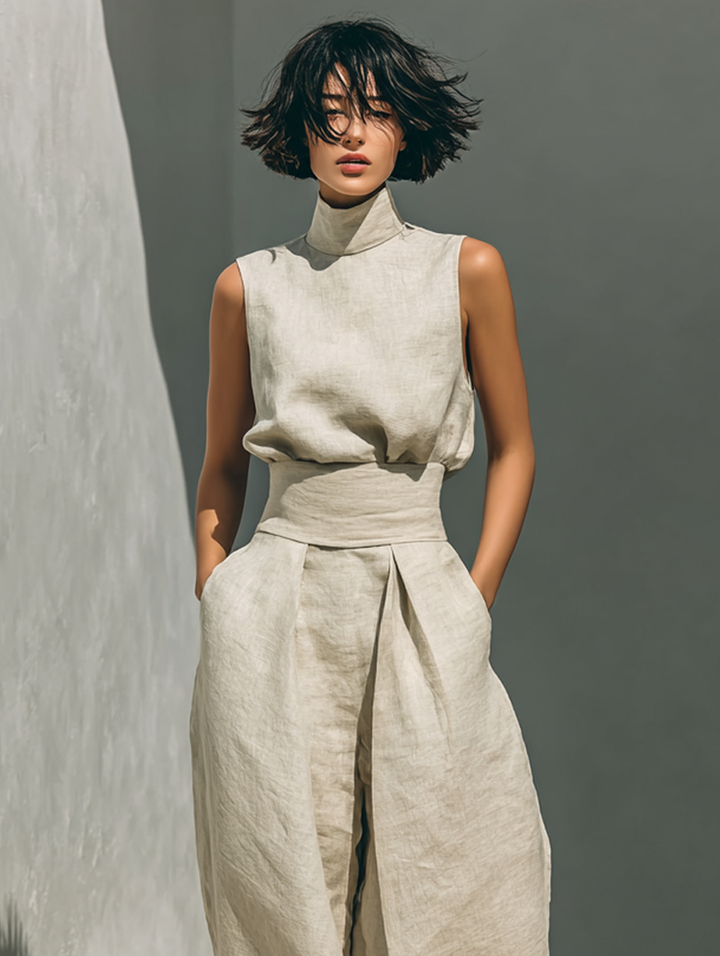 Inés | Minimalist Linen Set with Sleeveless Top and Wide-Leg Pants