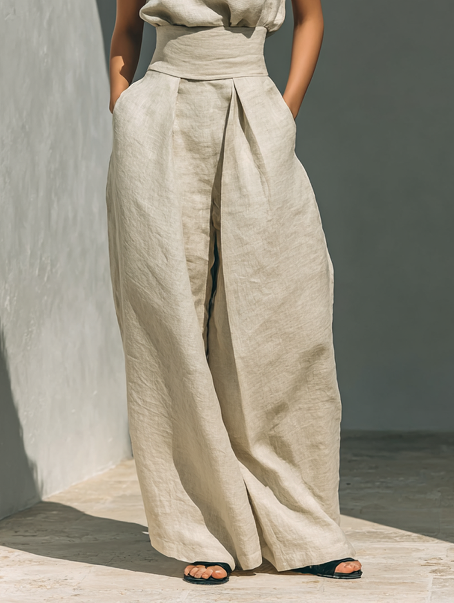 Inés | Minimalist Linen Set with Sleeveless Top and Wide-Leg Pants