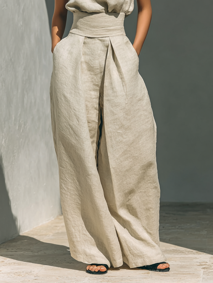 Inés | Minimalist Linen Set with Sleeveless Top and Wide-Leg Pants