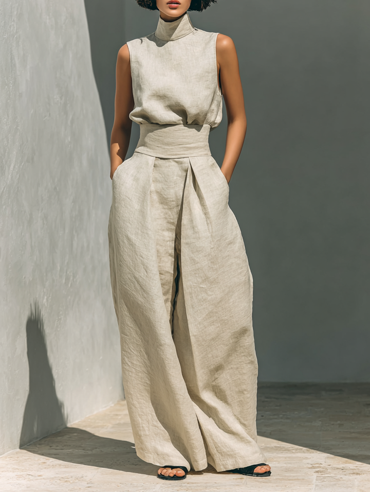 Inés | Minimalist Linen Set with Sleeveless Top and Wide-Leg Pants