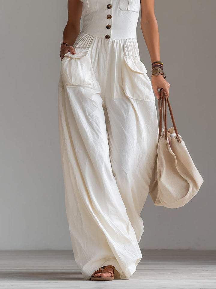 Noelia | Sleeveless Wide Leg Jumpsuit with Pockets