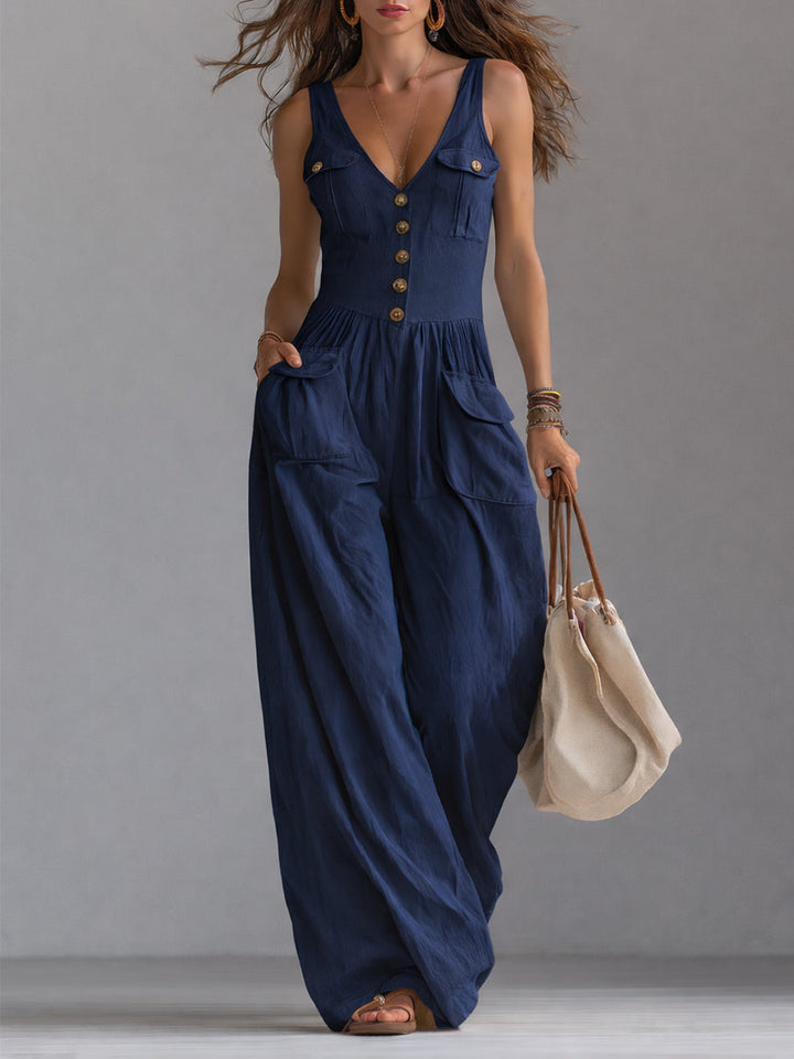 Noelia | Sleeveless Wide Leg Jumpsuit with Pockets