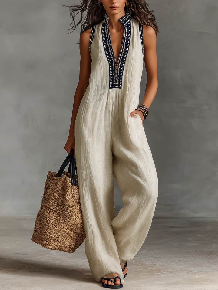 Sofía | Sleeveless linen jumpsuit with embroidery