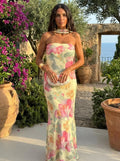 Strapless Floral Watercolor Long Dress