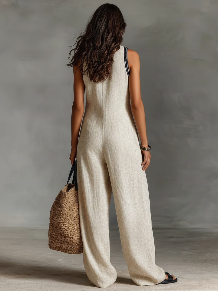 Sofía | Sleeveless linen jumpsuit with embroidery