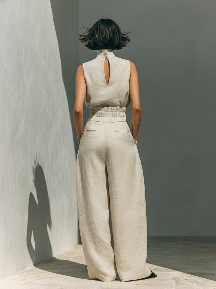 Inés | Minimalist Linen Set with Sleeveless Top and Wide-Leg Pants