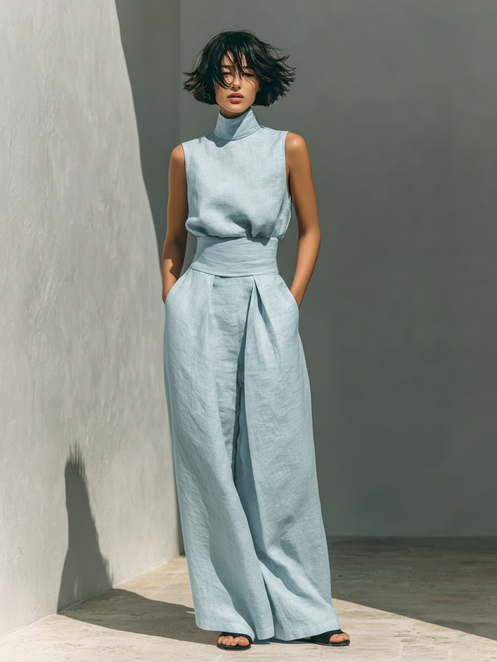 Inés | Minimalist Linen Set with Sleeveless Top and Wide-Leg Pants