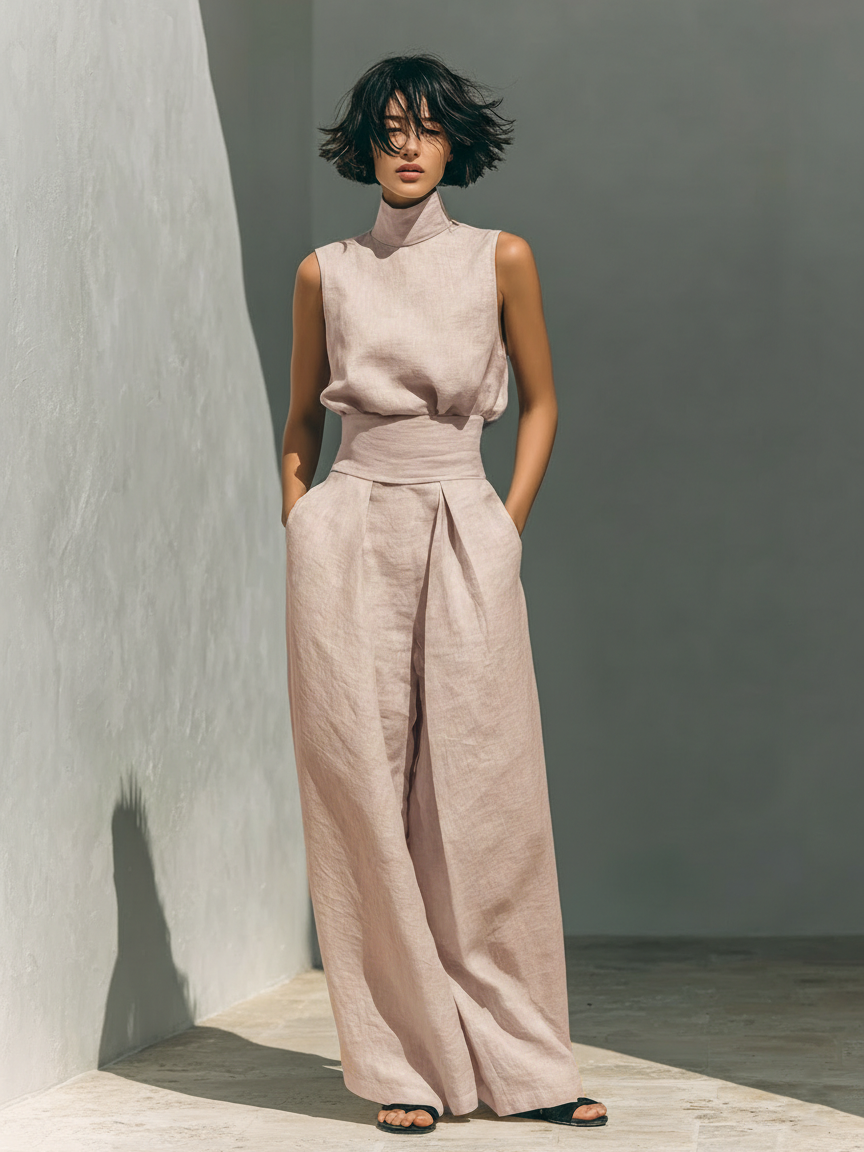Inés | Minimalist Linen Set with Sleeveless Top and Wide-Leg Pants