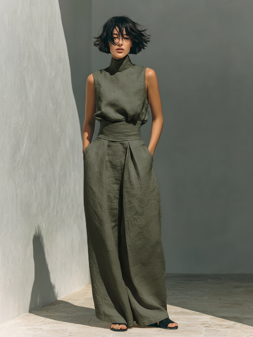 Inés | Minimalist Linen Set with Sleeveless Top and Wide-Leg Pants