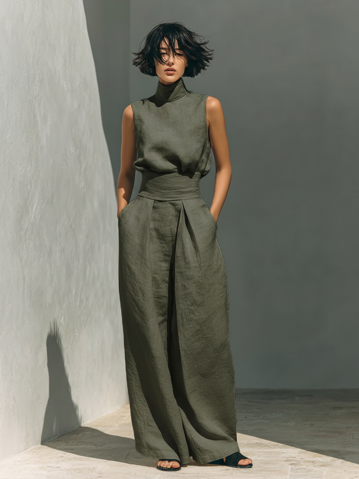 Inés | Minimalist Linen Set with Sleeveless Top and Wide-Leg Pants