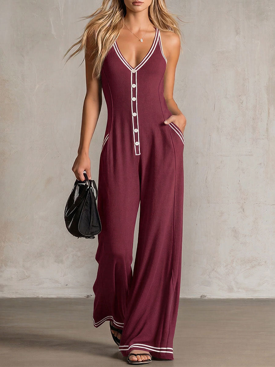 Adriana | Flowy cotton jumpsuit with V-neck and spaghetti straps