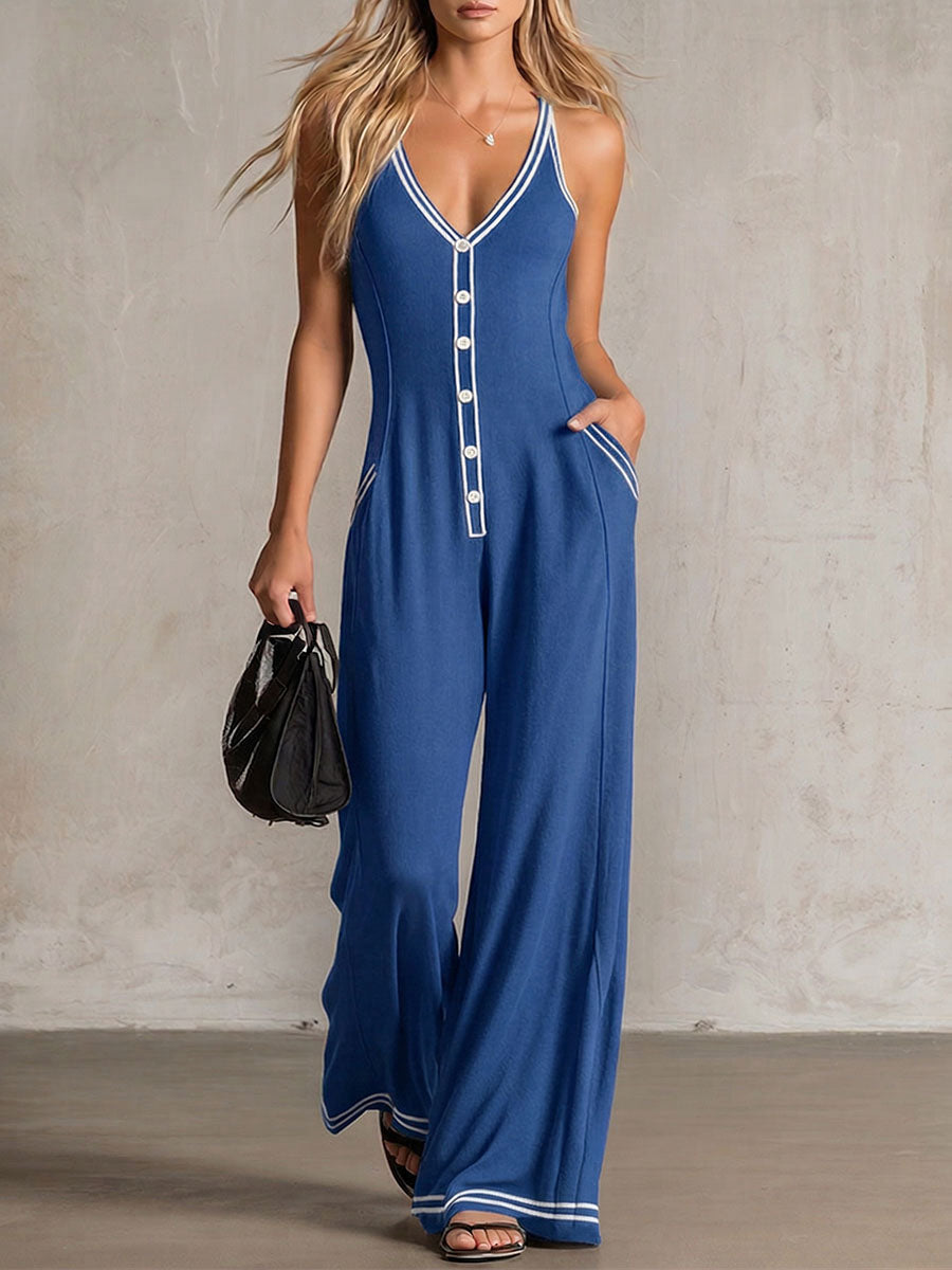 Adriana | Flowy cotton jumpsuit with V-neck and spaghetti straps
